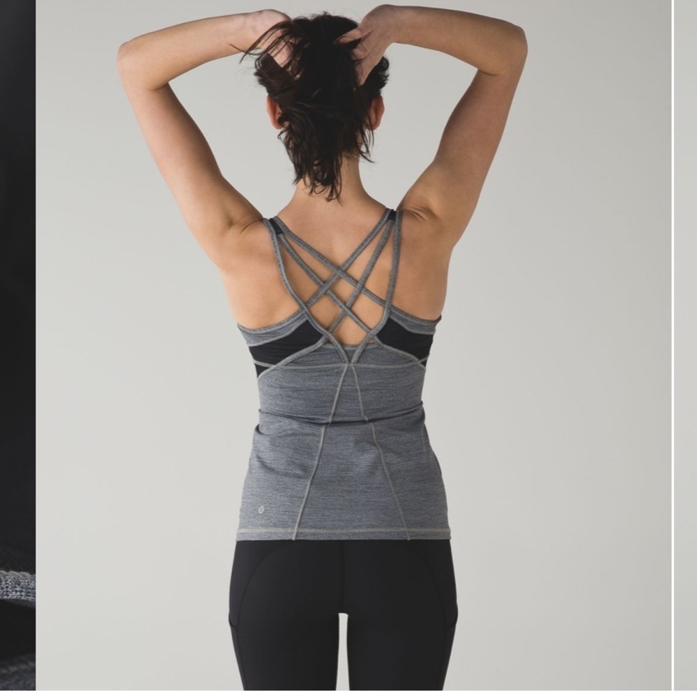 Lululemon Strap It Like It’s Hot Tank Size 4 Gray Black Strappy Built-In Bra